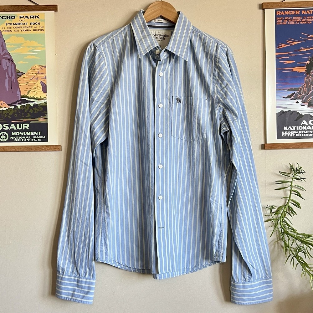 Abercrombie & Fitch Men's Pinstripe Casual Preppy Classic Button Down EUC Size L